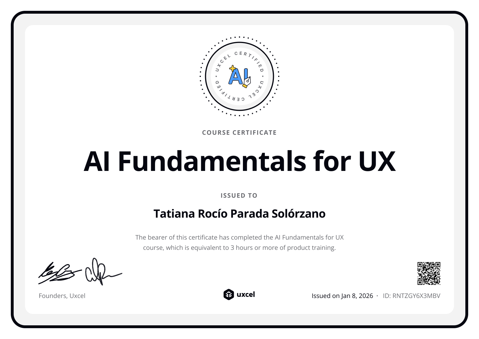 Tatiana Rocío Parada Solórzano's certificate